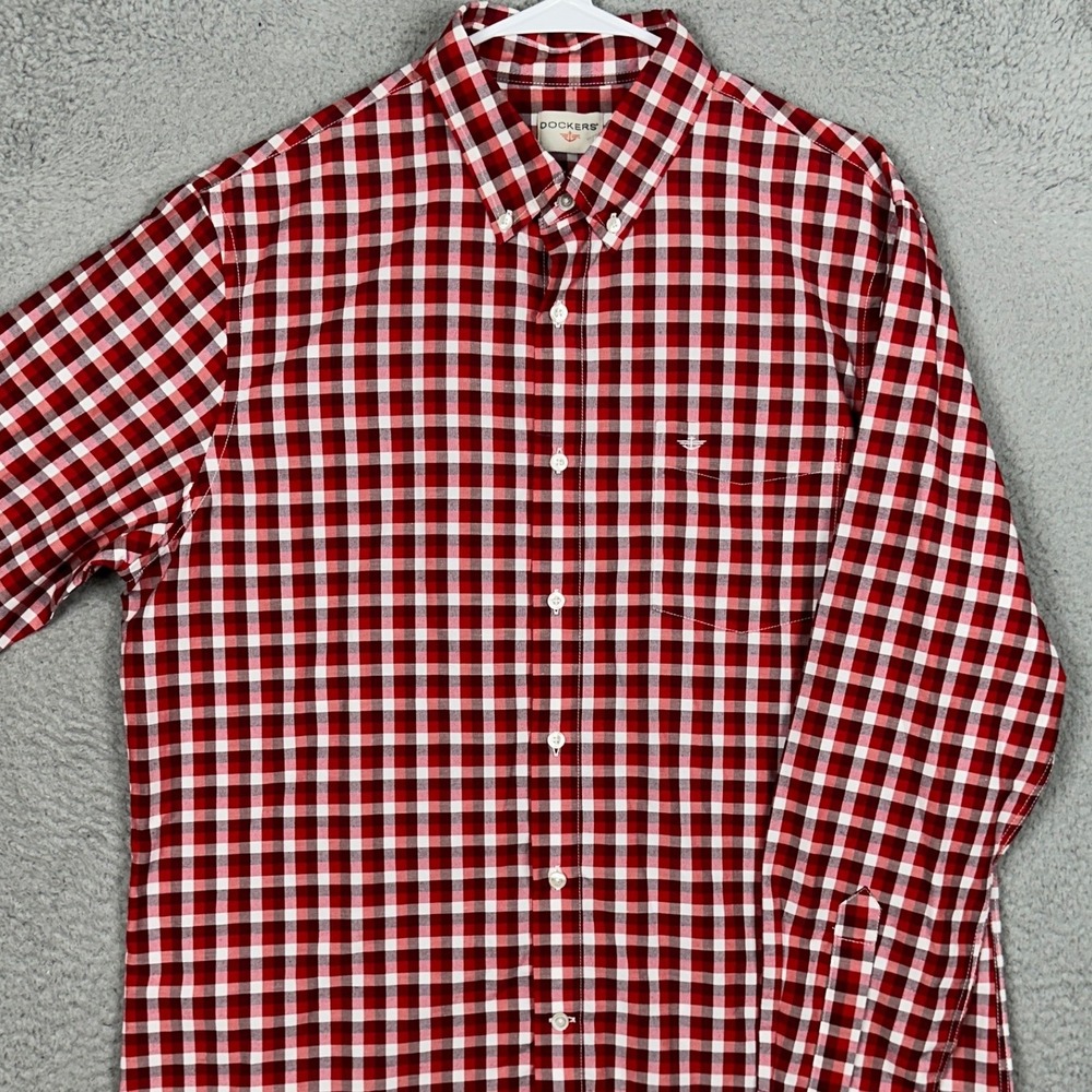 NEW Dockers Shirt Mens Large Check Red White Button Down Long Sleeve Outdoor